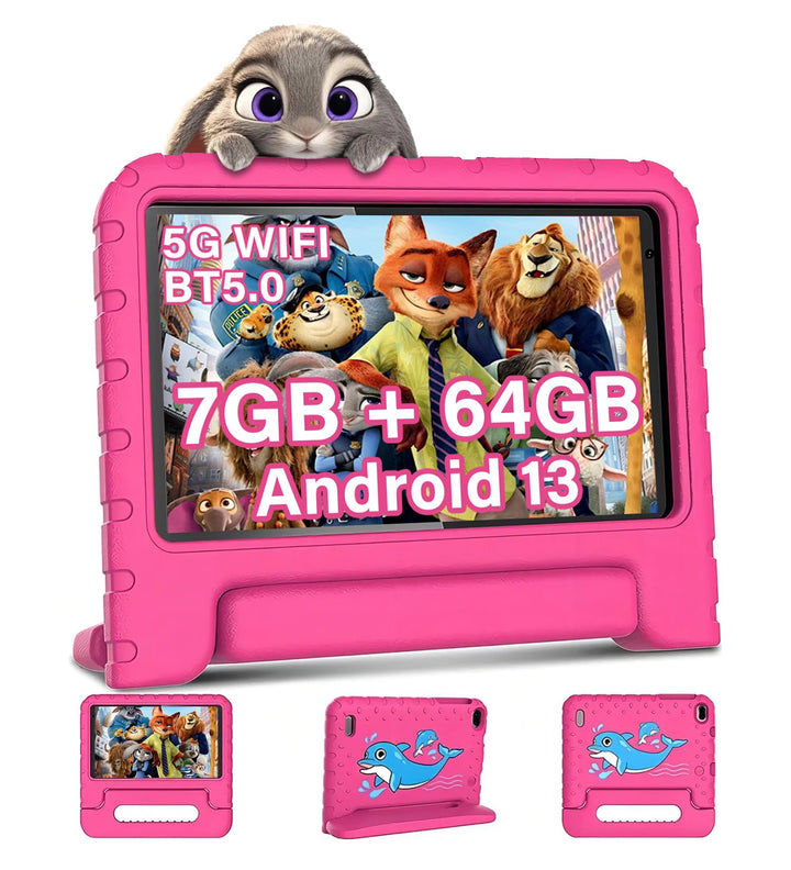 AOCWEI Kinder Tablet Android 13 7-Zoll für Kinder, 7GB RAM 64GB ROM/TF 512GB, Elterliche Kontrolle,