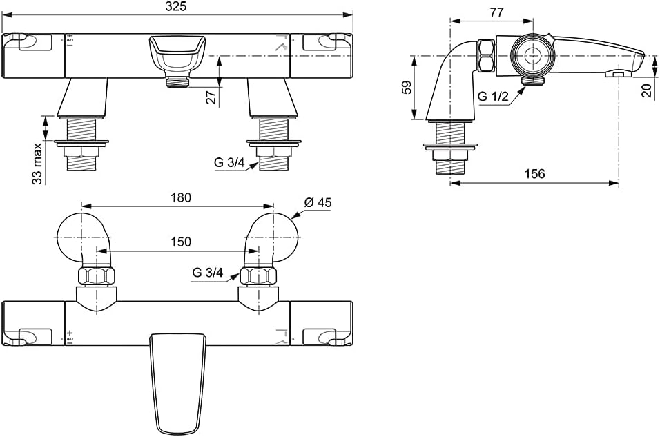 Ceratherm T50 Badewannen-Mischbatterie, mit Thermostatrand, zur Montage an der Wanne Ceratherm T50 T