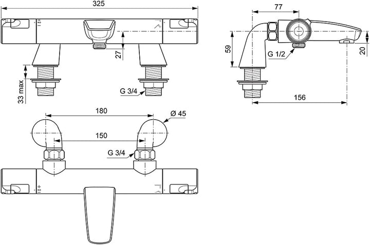 Ceratherm T50 Badewannen-Mischbatterie, mit Thermostatrand, zur Montage an der Wanne Ceratherm T50 T