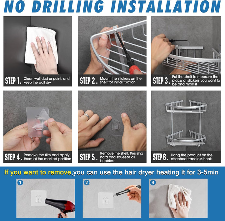 GRICOL Duschablage Ohne Bohren Duschregal Metall Eckablage Duschkorb Rostfrei Dusche Ablage Badezimm