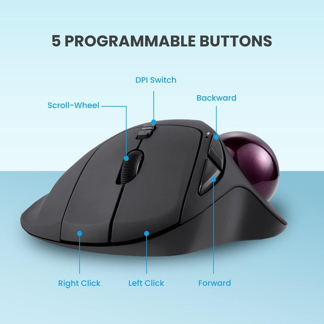 Perixx PERIMICE-717 Kabellose Programmierbare Trackball Maus - 34mm Trackball - 400/1000 DPI - 7 Tas