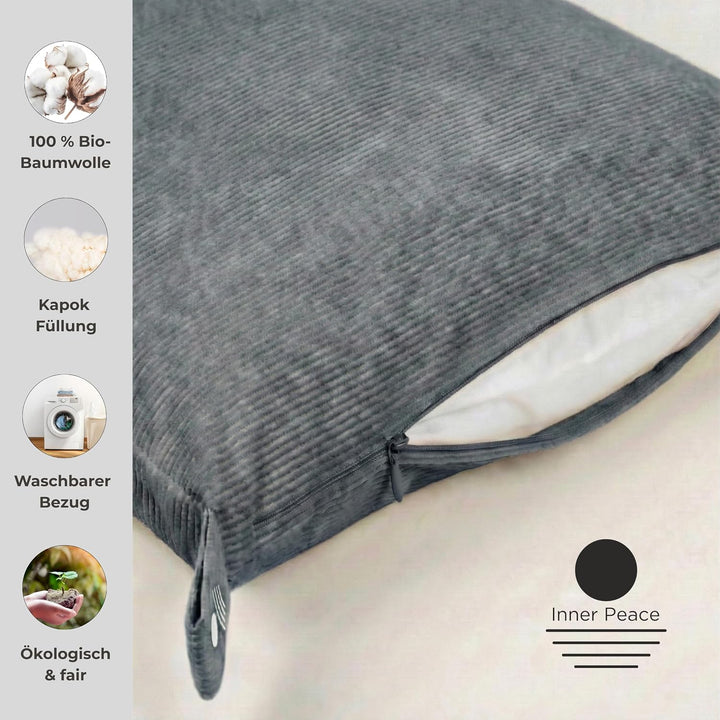 Inner Peace Meditationsmatte Zabuton Cord XL 85 x 85 cm Anthrazit, Anthrazit