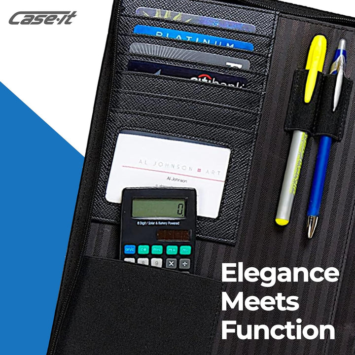 Case-it PAD-40 Executive Reissverschluss-Padfolio mit abnehmbarem 3-Ringordner und Schreibblock in B