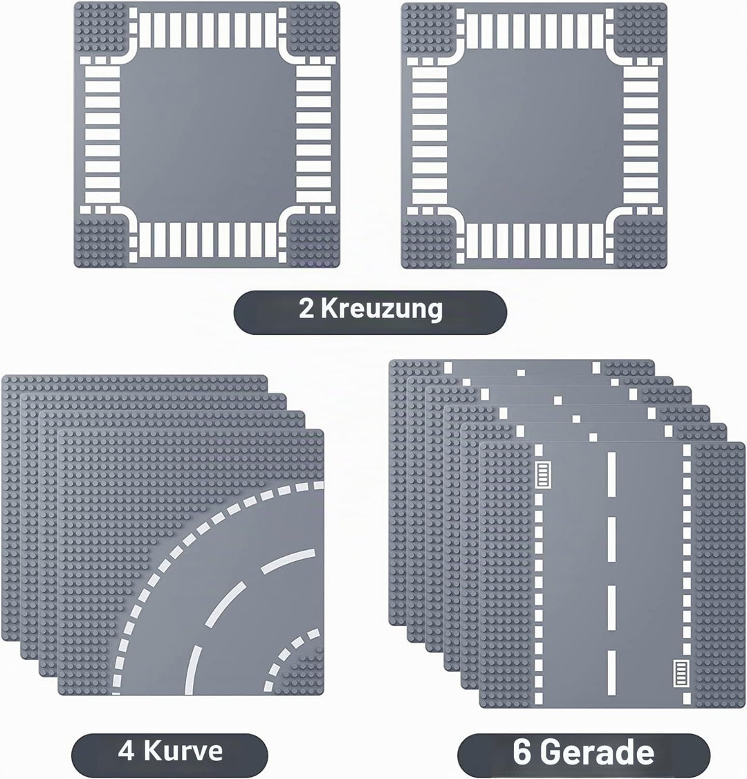 LEAFYIP 12 Platten Set Stadt Strassen Grundplatte, 25.5 * 25.5cm Städte Strassenplatten 100% Kompati