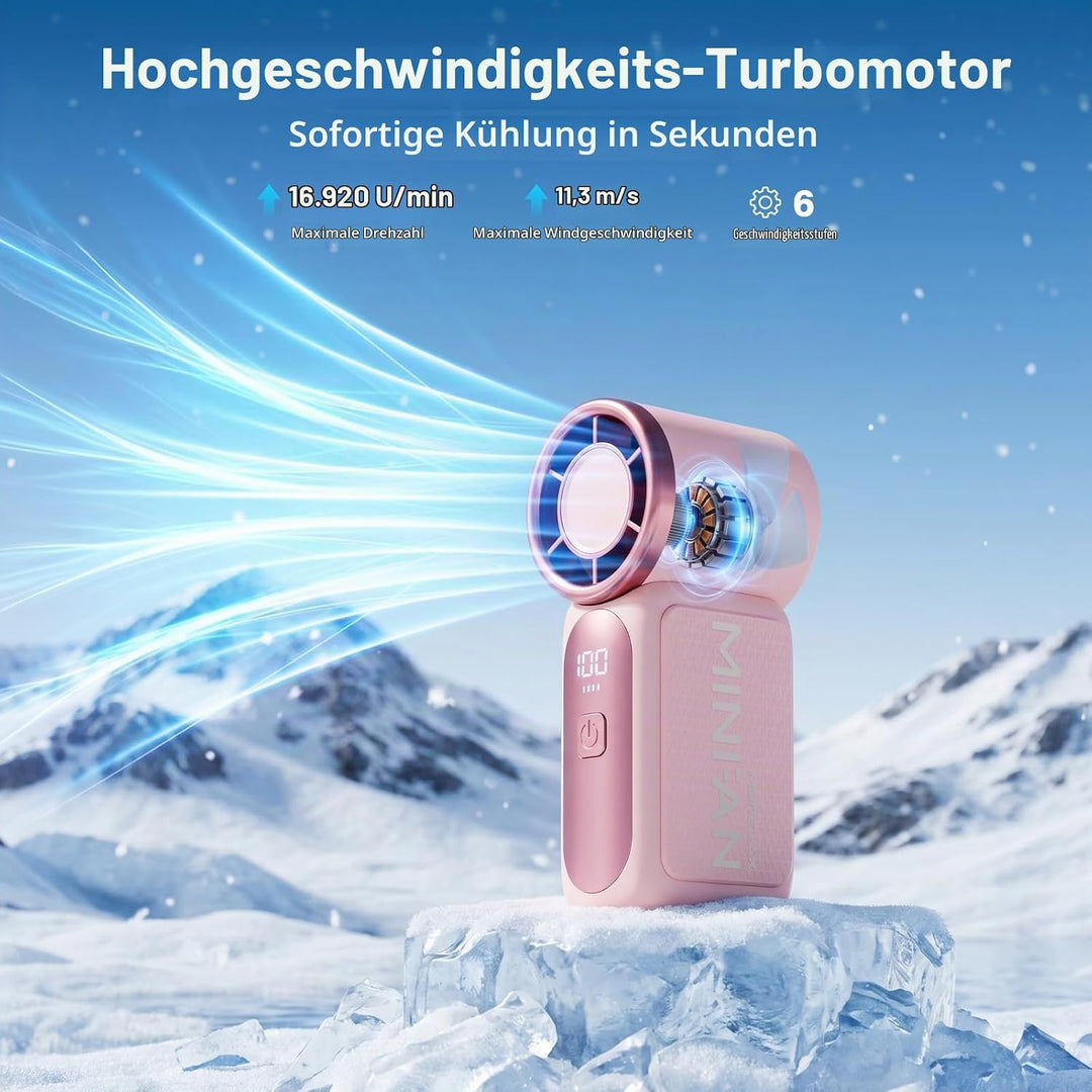 Morelax Tragbarer Mini Handventilator mit 6 Geschwindigkeiten, 16920 U/min Turbo-Luftstrom, USB wied