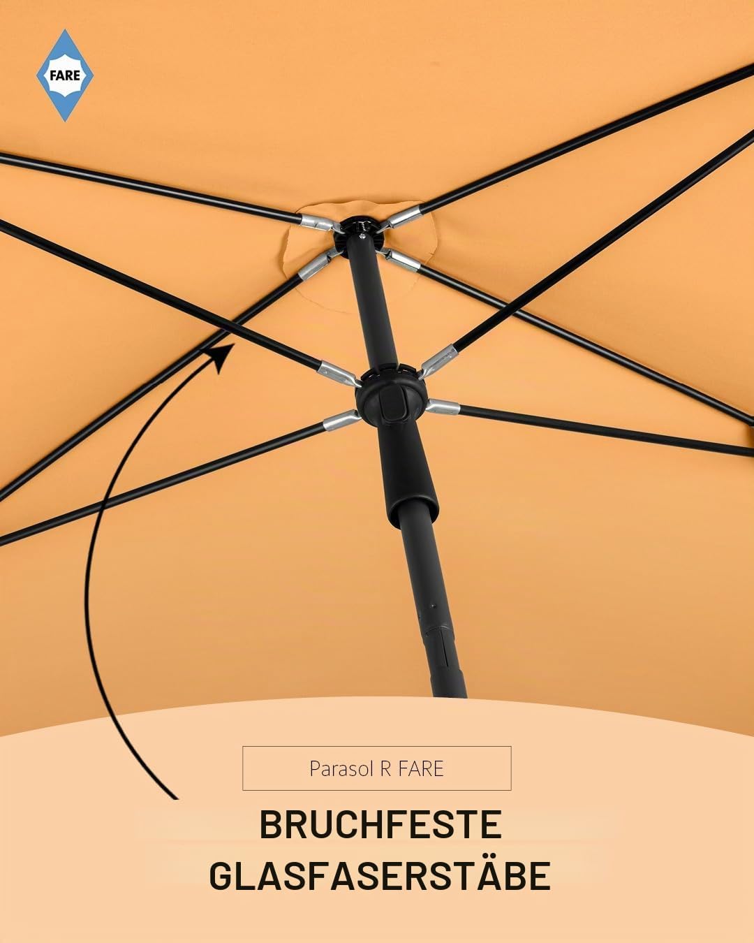 FARE Sonnenschirm Grösse L rechteckig - 200 cm Durchmesser - UV-Schutz 50+ für Balkon Garten Terrass