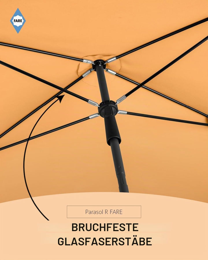 FARE Sonnenschirm Grösse L rechteckig - 200 cm Durchmesser - UV-Schutz 50+ für Balkon Garten Terrass