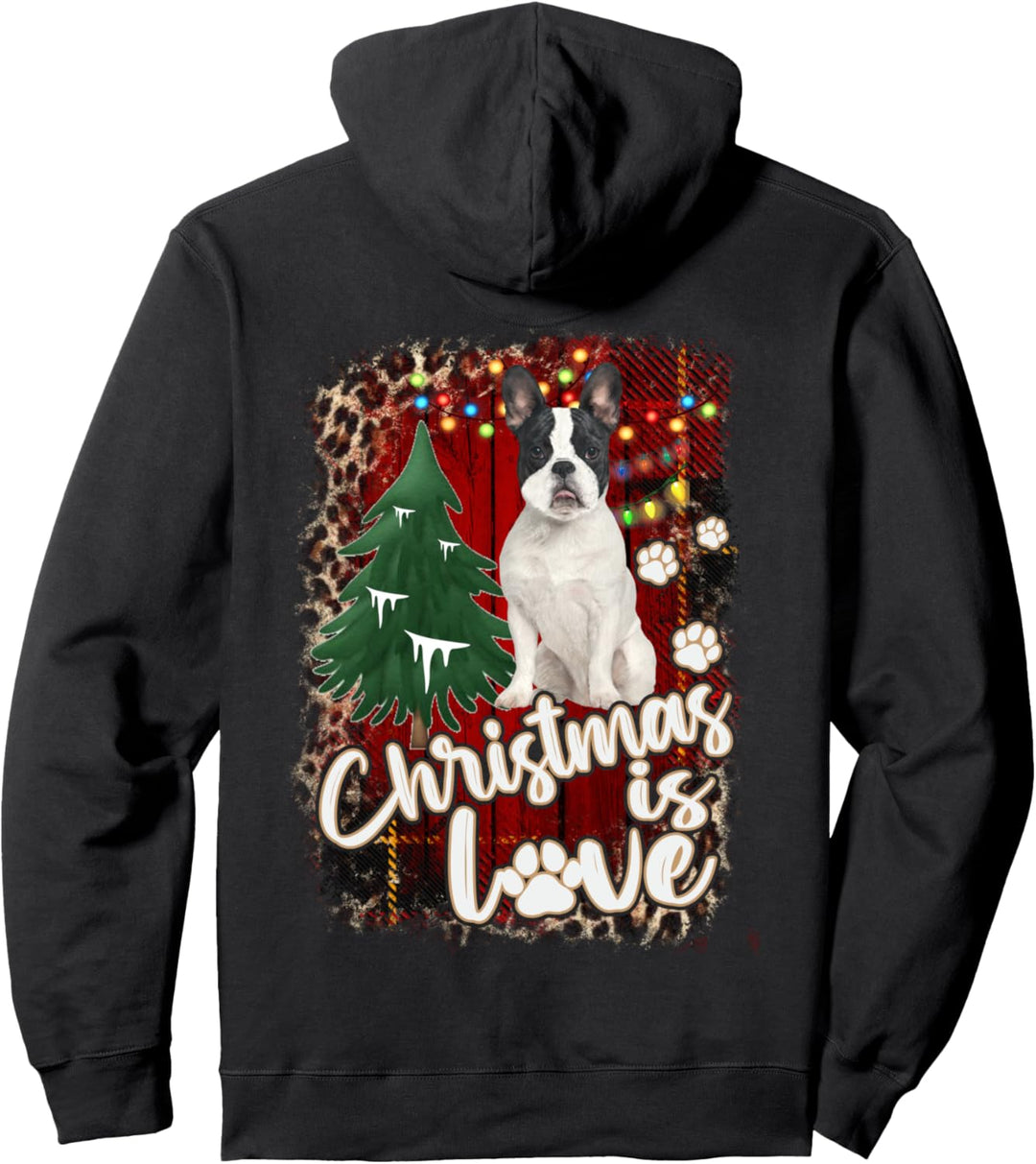 French Bulldog Christmas is Love French Bulldog Dog Pawprint Pullover Hoodie