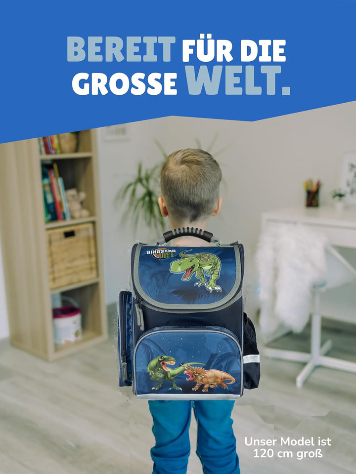 Familando - Schulranzen Set CLOU - 5-teilig mit Federmappe - Dinosaurier - Ergonomisch, Stabil & mit
