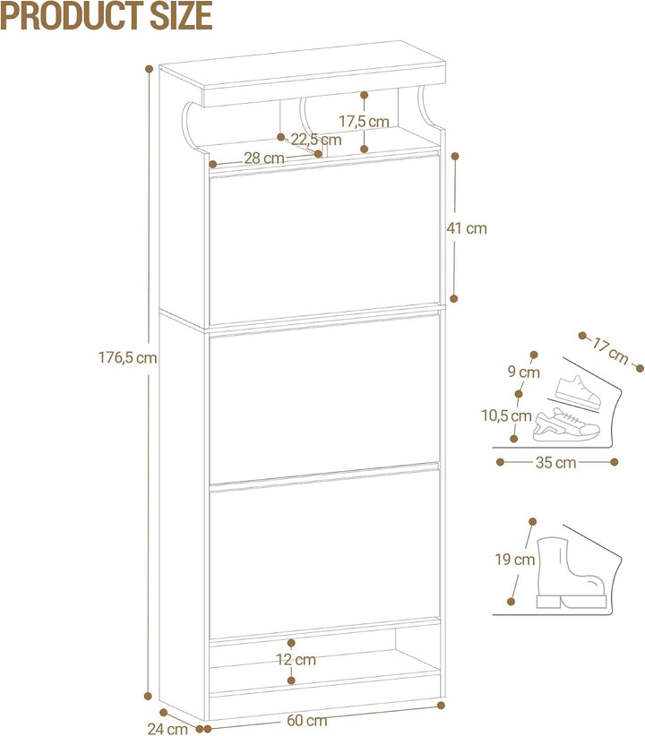 Hzuaneri Schuhschrank, Schuhaufbewahrung, Holz Schuhkipper, Schuhregal, Offenes Fach, Trennwand Vers