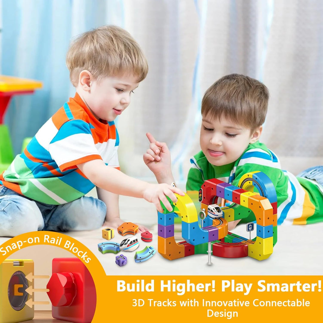 Clickrail Elektrisch Cube Track, Magnetischer Zug Spielzeug Set, Flexibler Elektrische Eisenbahn mit