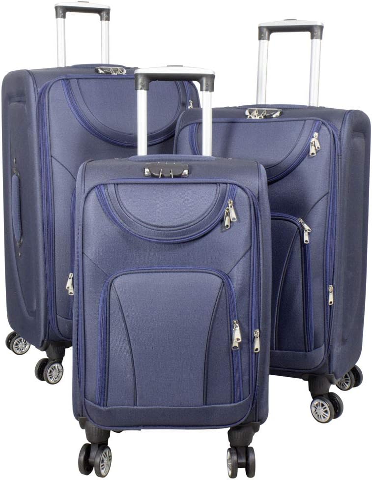 Trendyshop365 Weichgepäck Koffer-Set 3-teilig Maribor 4 Rollen Zahlenschloss Blau Kofferset 3 teilig