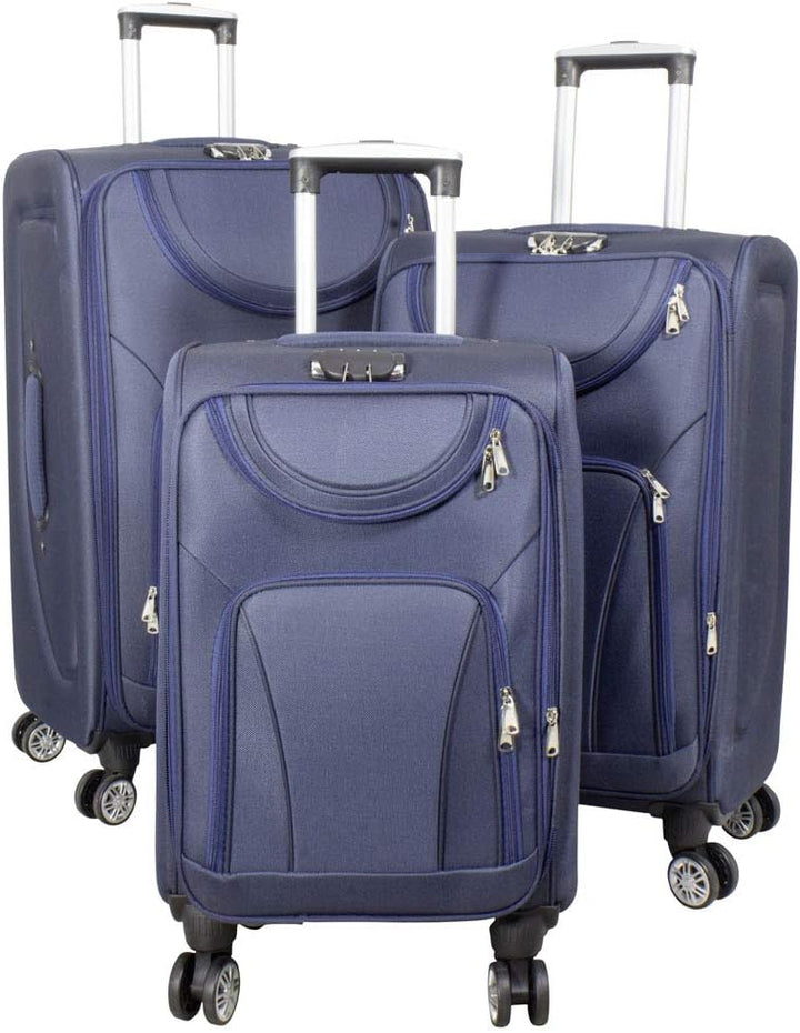 Trendyshop365 Weichgepäck Koffer-Set 3-teilig Maribor 4 Rollen Zahlenschloss Blau Kofferset 3 teilig