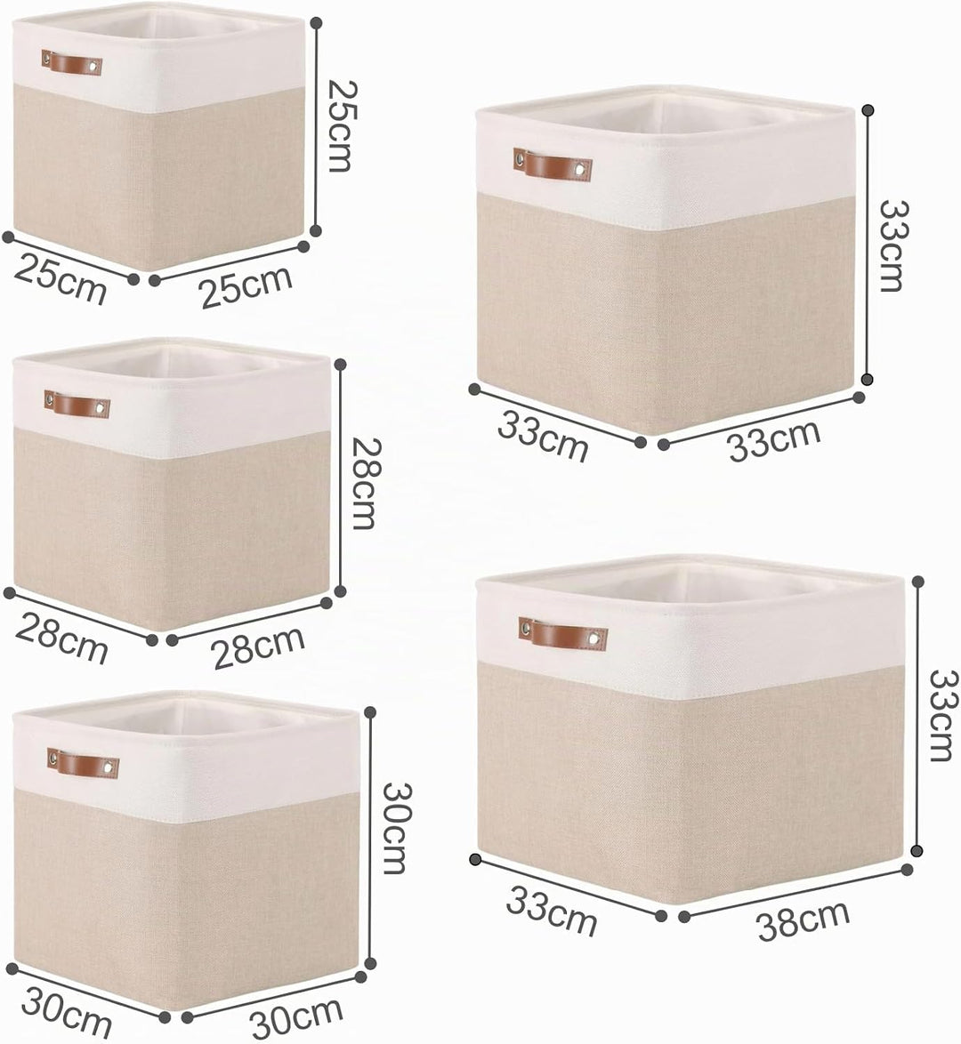 Mangata Aufbewahrungsboxen aus Stoff, Würfelform, 33 x 38 x 33 – 4 Stück, Light Khaki und Weiss 33x3
