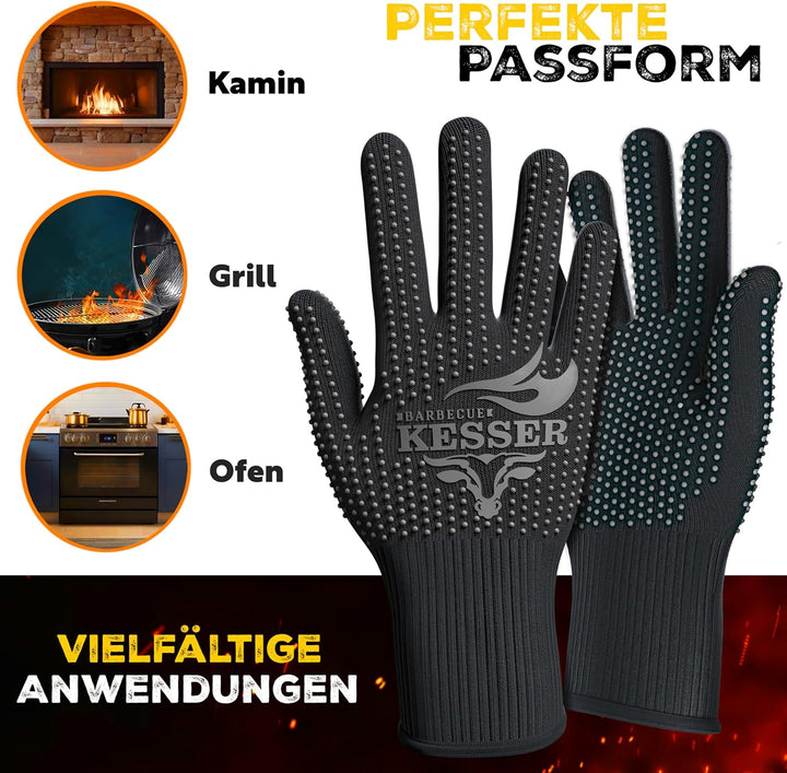 KESSER® Grillhandschuhe hitzebeständig bis 500° XXL | Ofenhandschuhe Atmungsaktiv & mit rutschfestem
