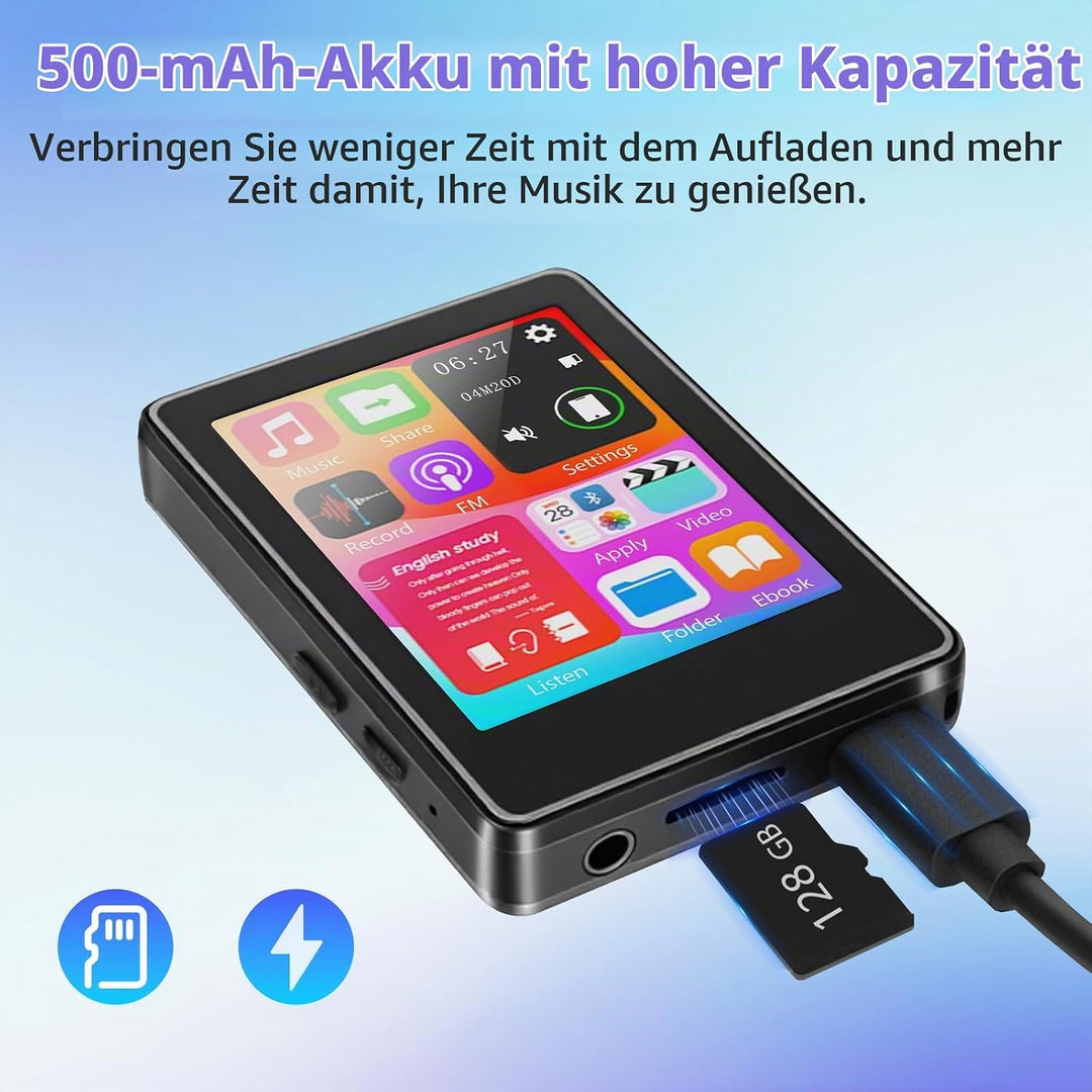 Taichaeu 64GB MP3 Player mit Bluetooth - 2.4 in Full Touch Screen, FM Radio, Recorder, HiFi Sound, O