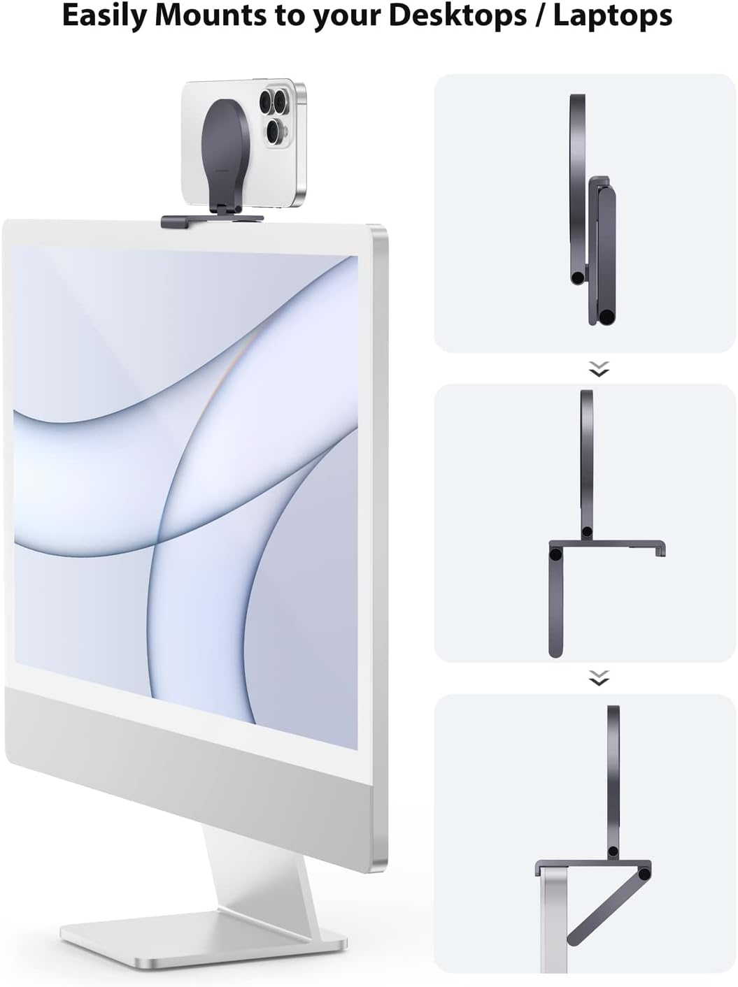 Stouchi Continuity Camera Mount für iMac, Desktop Monitor,Einstellbarer Winkel iPhone Monitor Halter