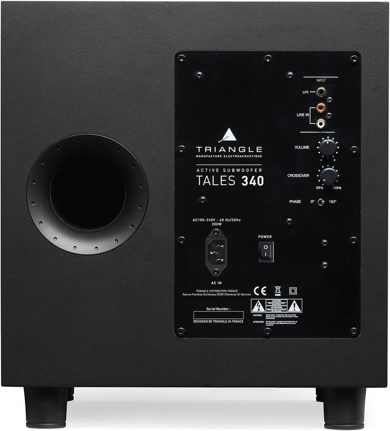 TRIANGLE – Tales 340 Subwoofer mit 200W Verstärker – Bassreflex – 25 cm Lautsprecher – Cinch/LFE-Ein