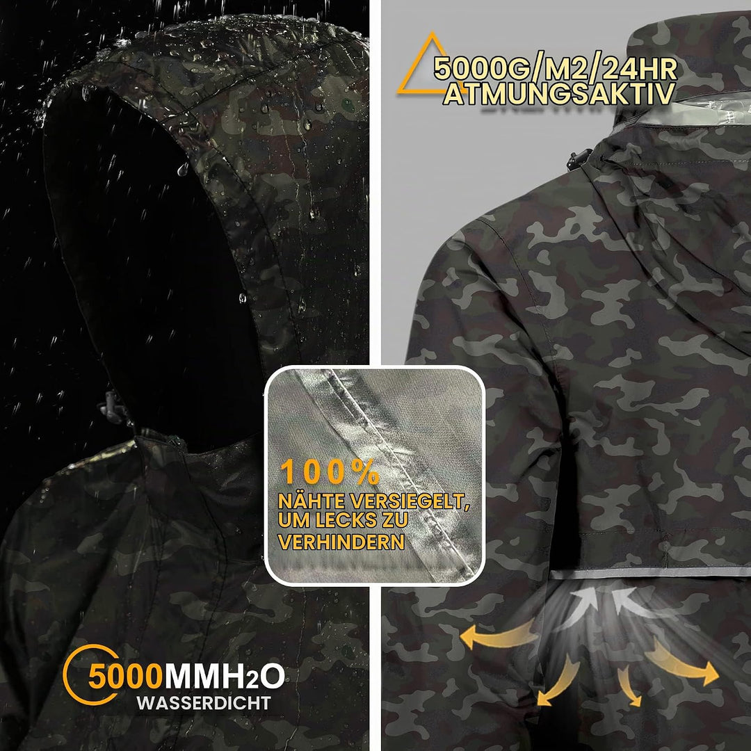 Outdoor Ventures Herren Regenjacke Wasserdichter Pullover mit Kapuze Packbare Reflektierende Jacke L