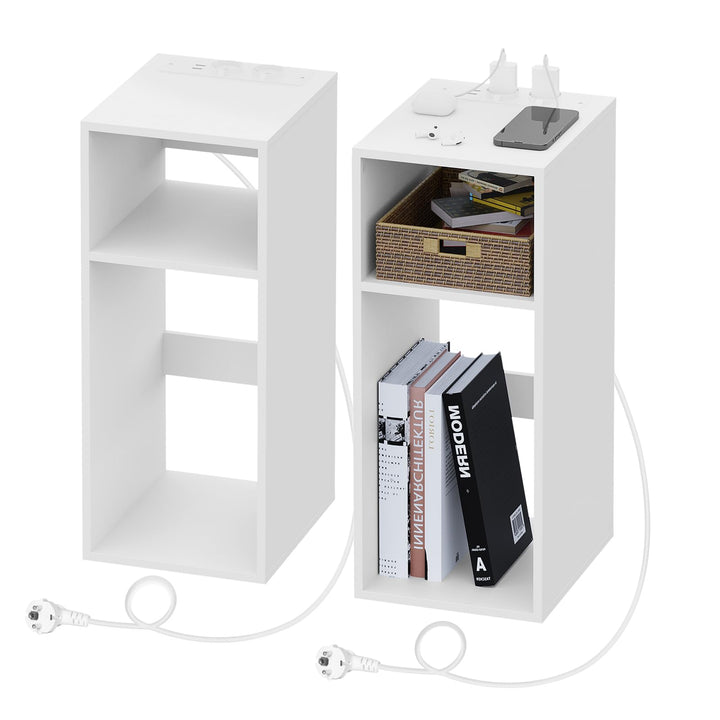 WOLTU 2er Set Nachttisch mit Ladefunktion, schmaler Kleiner Beistelltisch mit 2 Steckdosen 2 USB-Ans