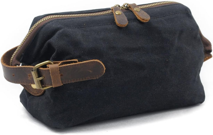 Neuleben Kulturtasche Wasserdicht Vintage Canvas Leder Damen Herren Kosmetiktasche Kulturbeutel für