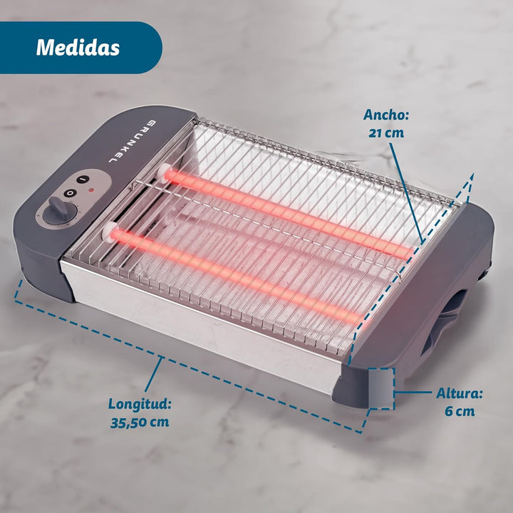 Grunkel - Flat toaster for all types of bread and baked goods with 600 W power, toast timer with 6 l