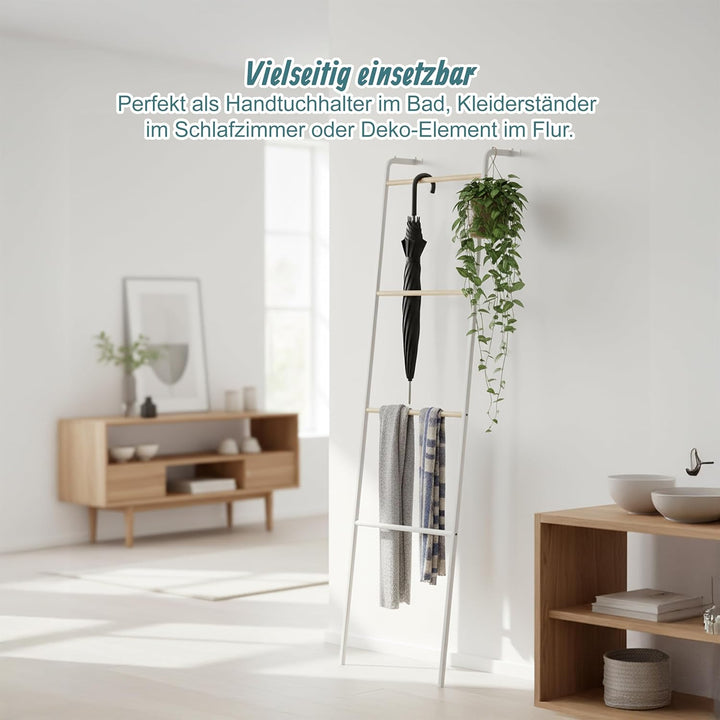 Relaxdays Handtuchleiter aus Metall, 4 Sprossen, für Handtücher & Kleidung, platzsparend, HxBxT 158x