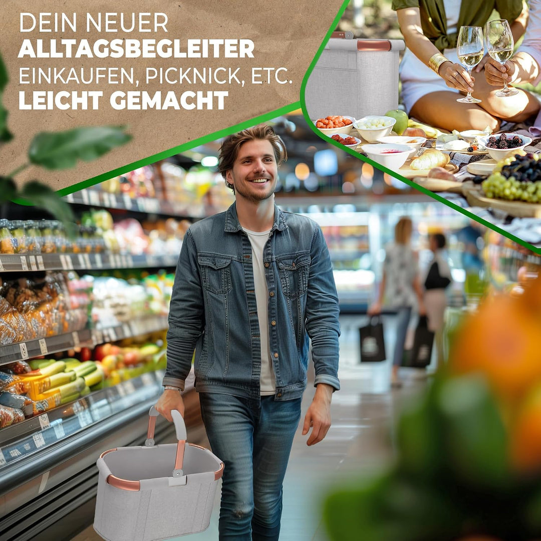 COTTARA 25L Einkaufskorb gross – stabiler Tragekorb mit Henkel, Grau Rose Hellgrau Rose, Hellgrau Ro