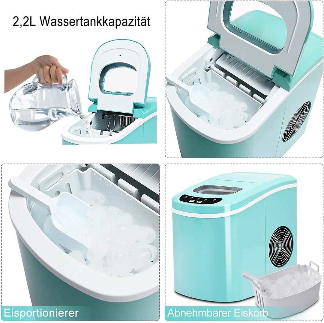 RELAX4LIFE Eiswürfelmaschine, Eismaschine mit Eiswürfelschaufel & Eiskorb, 2 Eiswürfelgrössen, 12 kg