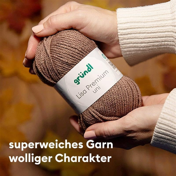 Gründl Lisa Premium Uni Strick- & Häkelgarn (weicher und wollartiger Charakter, pflegeleichtes wasch
