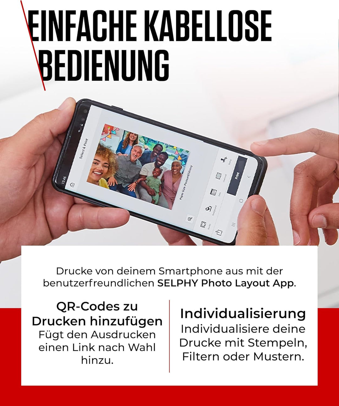 Canon SELPHY CP1500 Mobiler Fotodrucker mit Papierset, Schwarz - Drahtloser Bluetooth-Drucker mit Zu