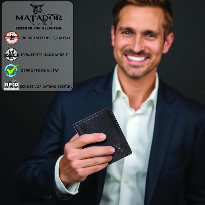 MATADOR Kleines RFID Blocker Portemonnaie Herren Klein Leder | Kleine Geldbörse Herren Slim Wallet m