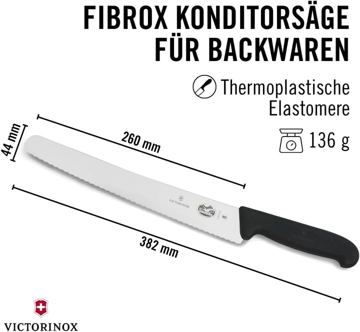 Victorinox Fibrox Konditorsäge mit Wellenschliff, Langes Küchenmesser für Kuchen und Backwaren, 26 c