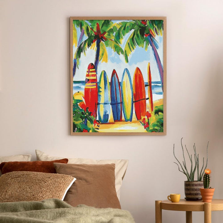 Figured'Art Diamond Painting Erwachsene 40x50cm Mit Rahmen Ganze Leinwand gespannt Bunte Surfbretter