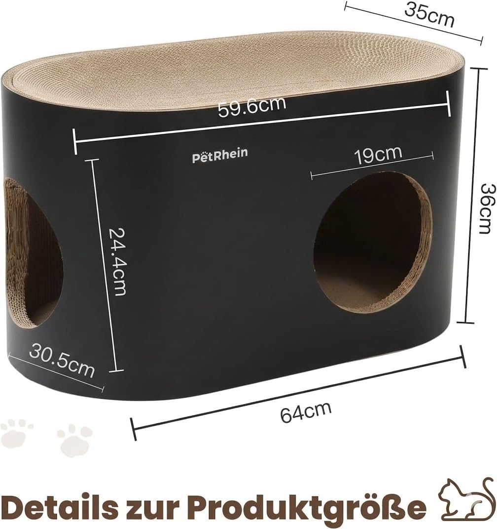 PetRhein Kratzbrett für Katzen aus Kratzpappe,3-in-1 grosses Katzenhöhle mit Kratzmatte &amp; Katzenbett