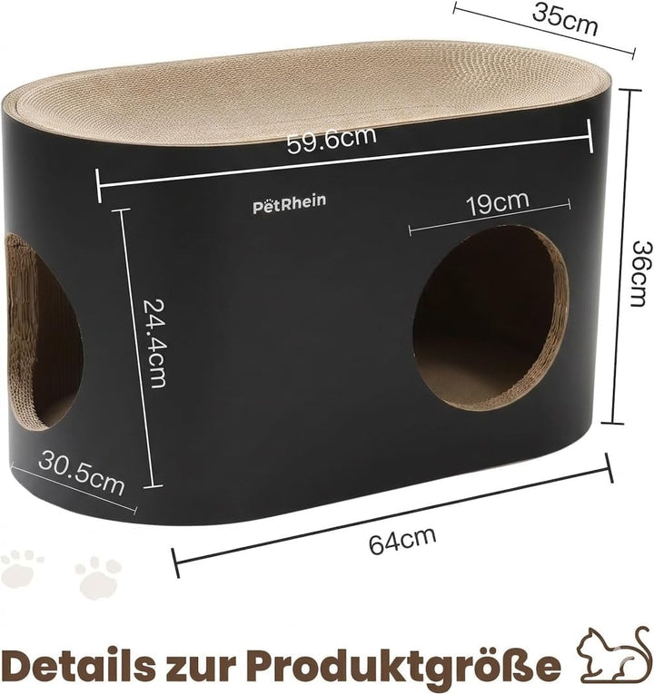 PetRhein Kratzbrett für Katzen aus Kratzpappe,3-in-1 grosses Katzenhöhle mit Kratzmatte &amp; Katzenbett