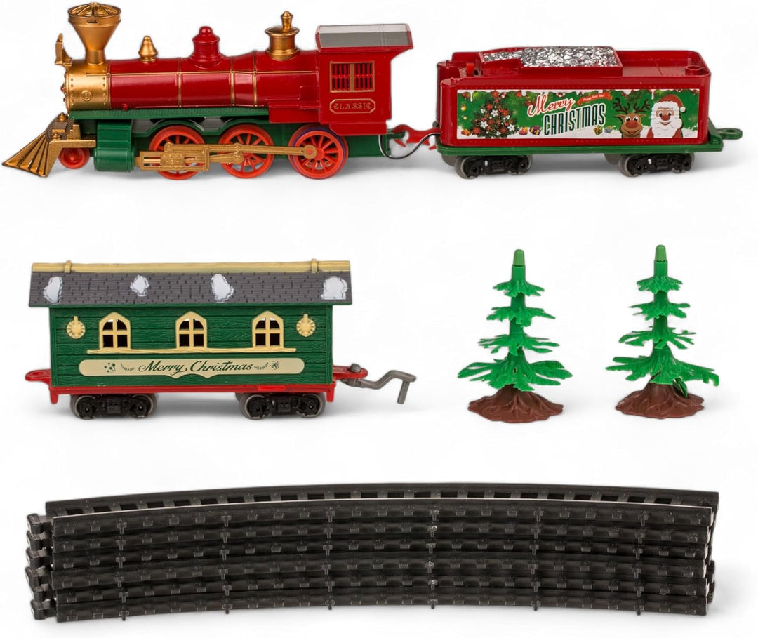 MIJOMA Weihnachtszug 17-teilig: Nostalgische Weihnachtseisenbahn mit Licht & Sound, inkl. Schienen,