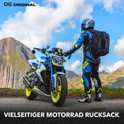 OG Original EZ-RiderPRO Motorrad Rucksack Schwarz Erweiterbar 28-35L, Motorradhelm-Tasche, Helm-Trag