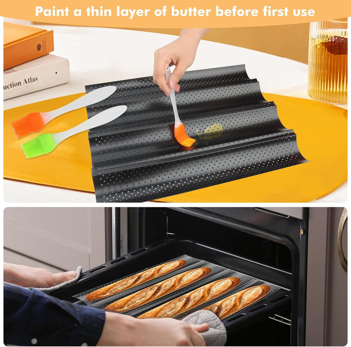 MXTIMWAN Baguette Backform, Backblech für Baguette Backform für 4 Baguettes, Baguetteform Baguette-B