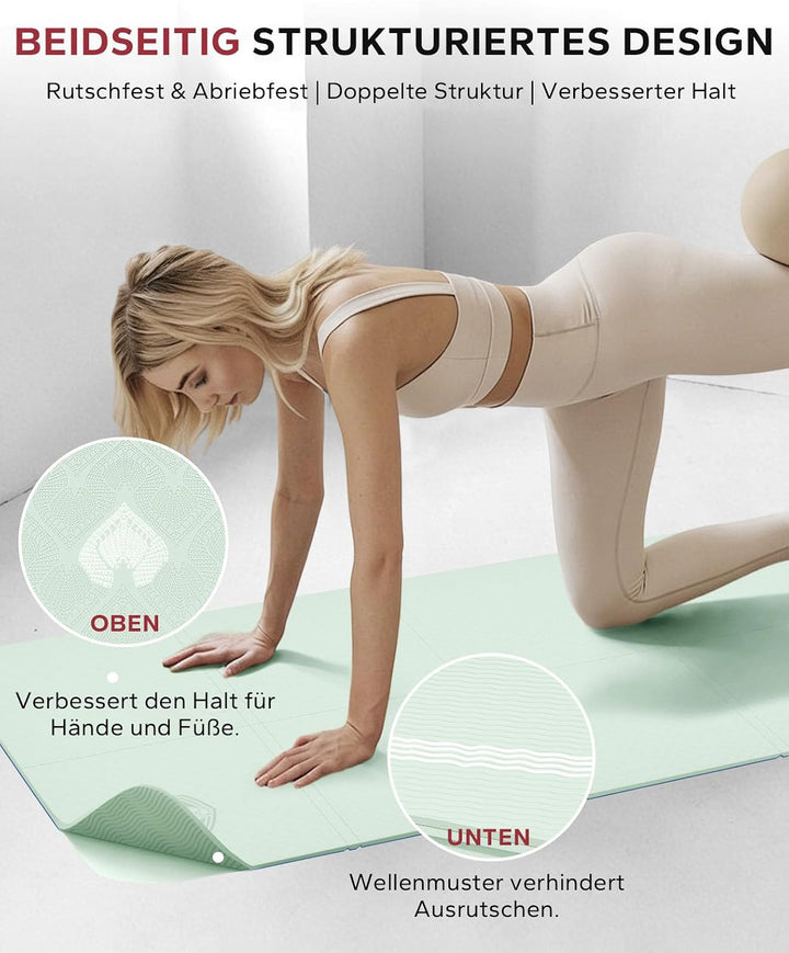 HAPBEAR Reise Yogamatte faltbar 183x61x0,6cm – rutschfeste TPE Yogamatte klappbar mit Tragetasche, l