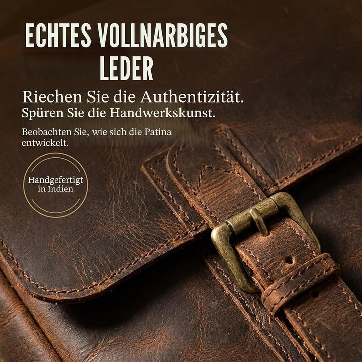 moonster Aktentasche Herren Leder - Handgefertigte Laptoptasche 16 Zoll aus Büffelleder, Messenger B