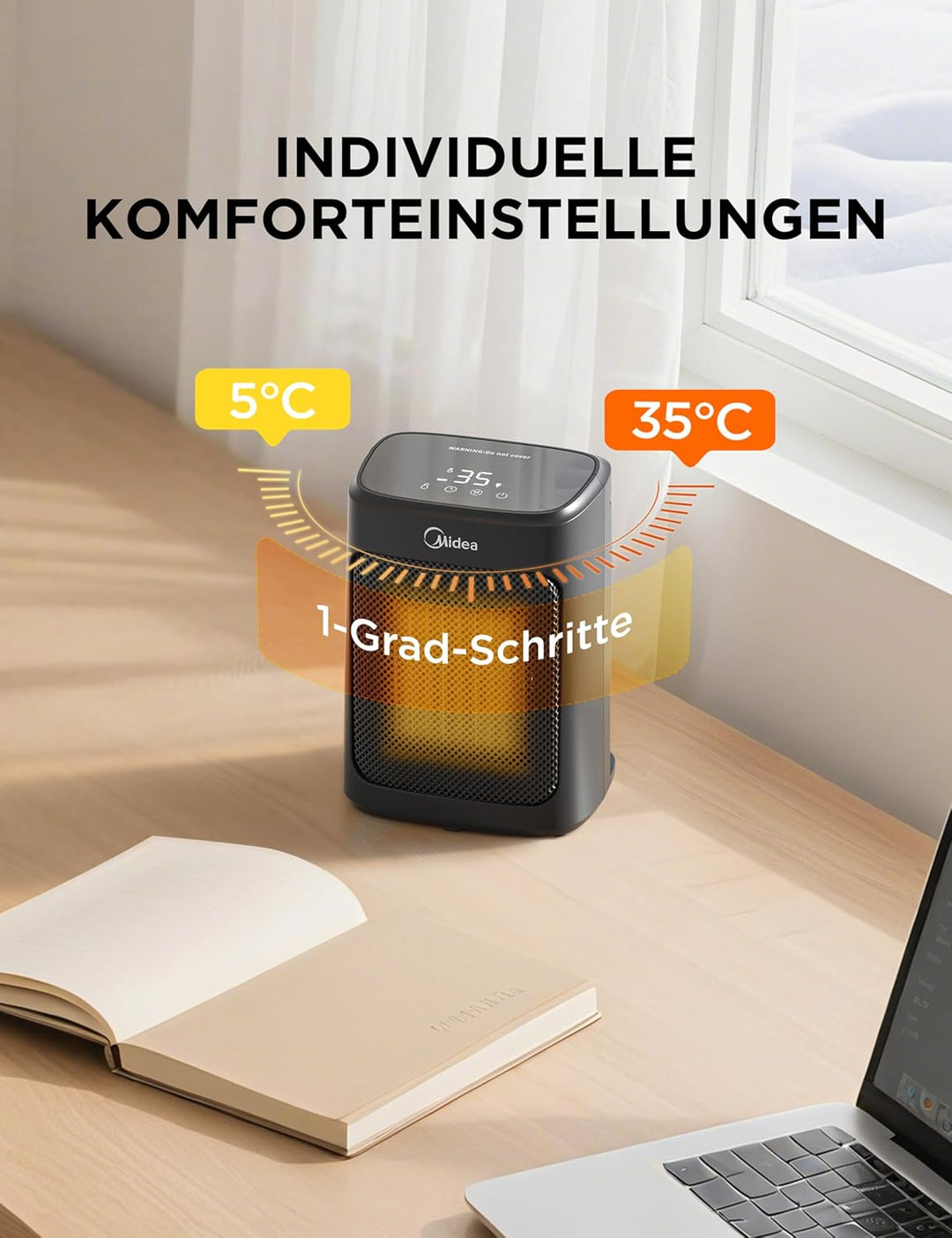 Midea PTC Keramik Heizlüfter mit 4 Modi, 2000W, energiesparend, elektrische Heizung - tragbare Raumh