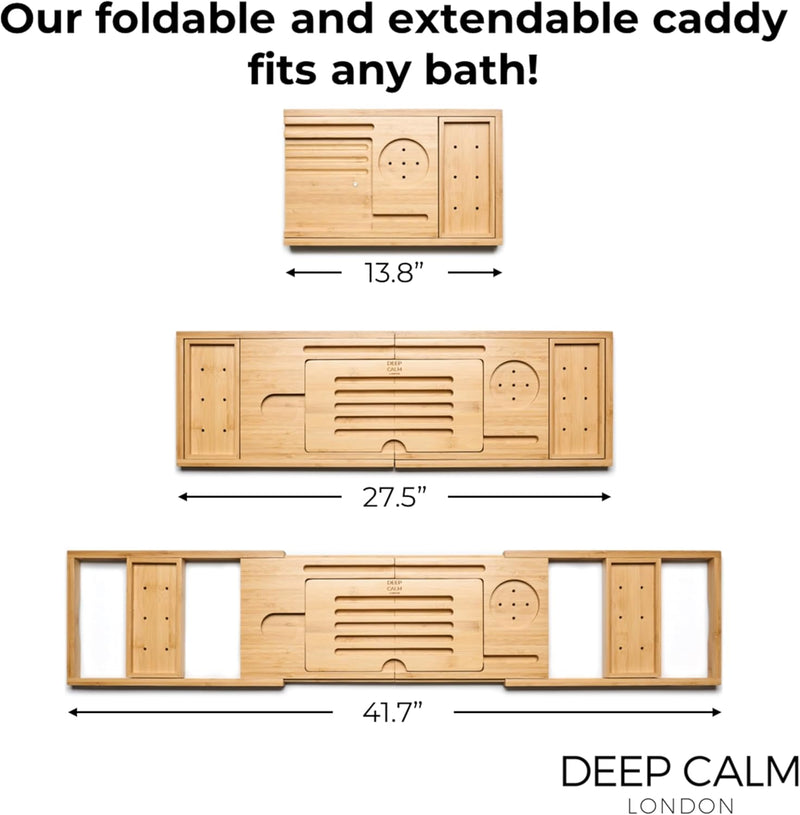 Deep Calm Badewannenablage - Verstellbares Bambus-Badewannenbrett - rutschfeste Badewannenablage Pas