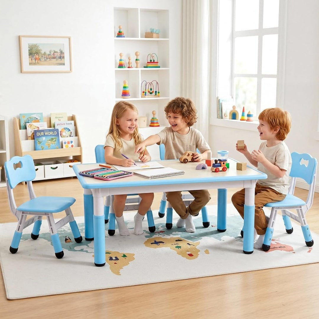 MAMIZO Kindertisch mit 4 Stühlen, Kindertischgruppe Höhenverstellbar, Tisch Stuhl Set für Kindergart