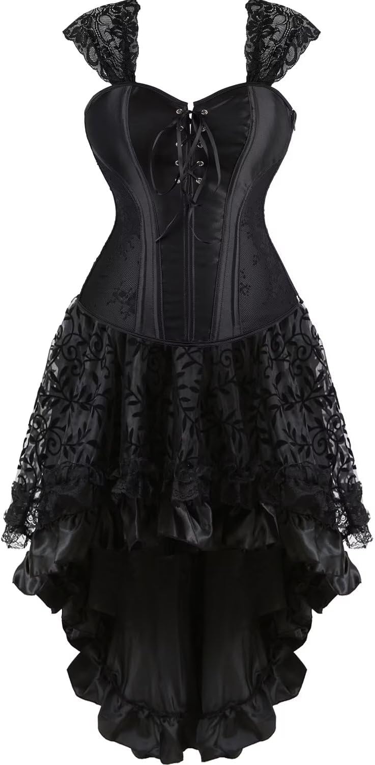 Jutrisujo Korsett Damen Kleid Corsage Gothic Korsagen Corset Reissverschluss Schnüren Reizwäsche Kos