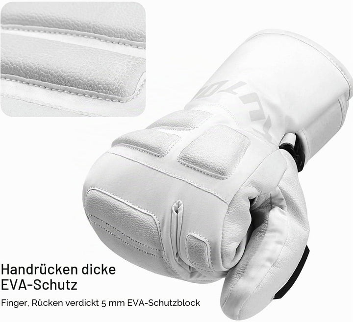 KUTOOK Skihandschuhe Ziegenleder 3M Thinsulate Fäustlinge 5 MM Eva HIPORA Wasserdicht Winddicht Stra