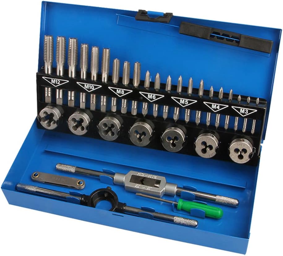32-Tlg. Gewindeschneidsatz Gewindeschneid Schneideisen Gewindebohrer Satz M2-M12 Gewindeschneide, mi