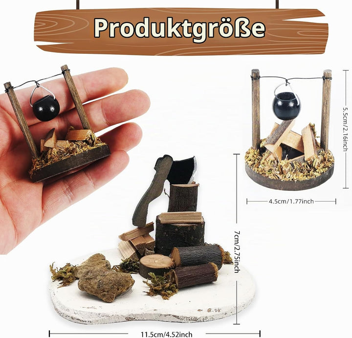 Johiux Miniatur Wichtel Zubehör Weihnachten,Miniatur-Holzstapel Stadtflamme Mini Lagerfeuer Zubehör