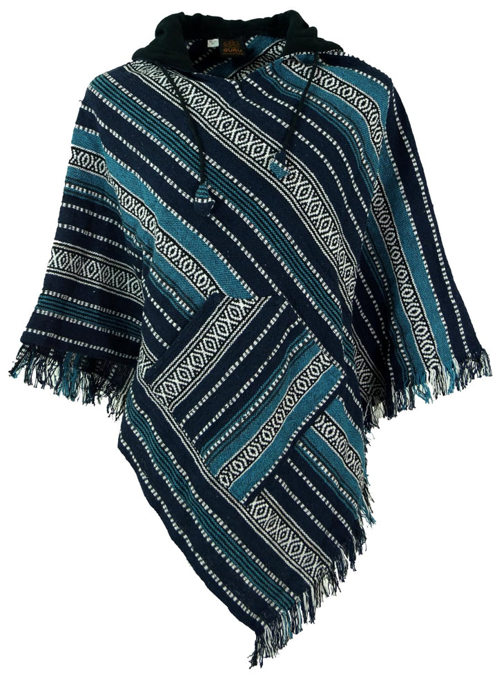GURU SHOP Poncho Hippie Chic, Andenponcho mit Fransen, Herren/Damen, Schwarz, Baumwolle, Size:One Si