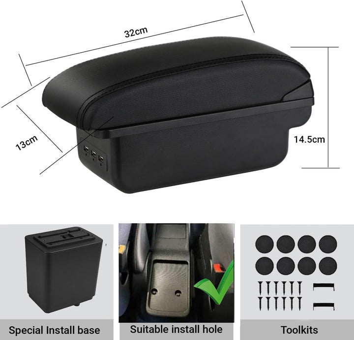 Auto Armlehnen für Berlingo 2010-2020 Doppelschicht Mittelkonsole Grosse Aufbewahrungsbox mit 3 USB-